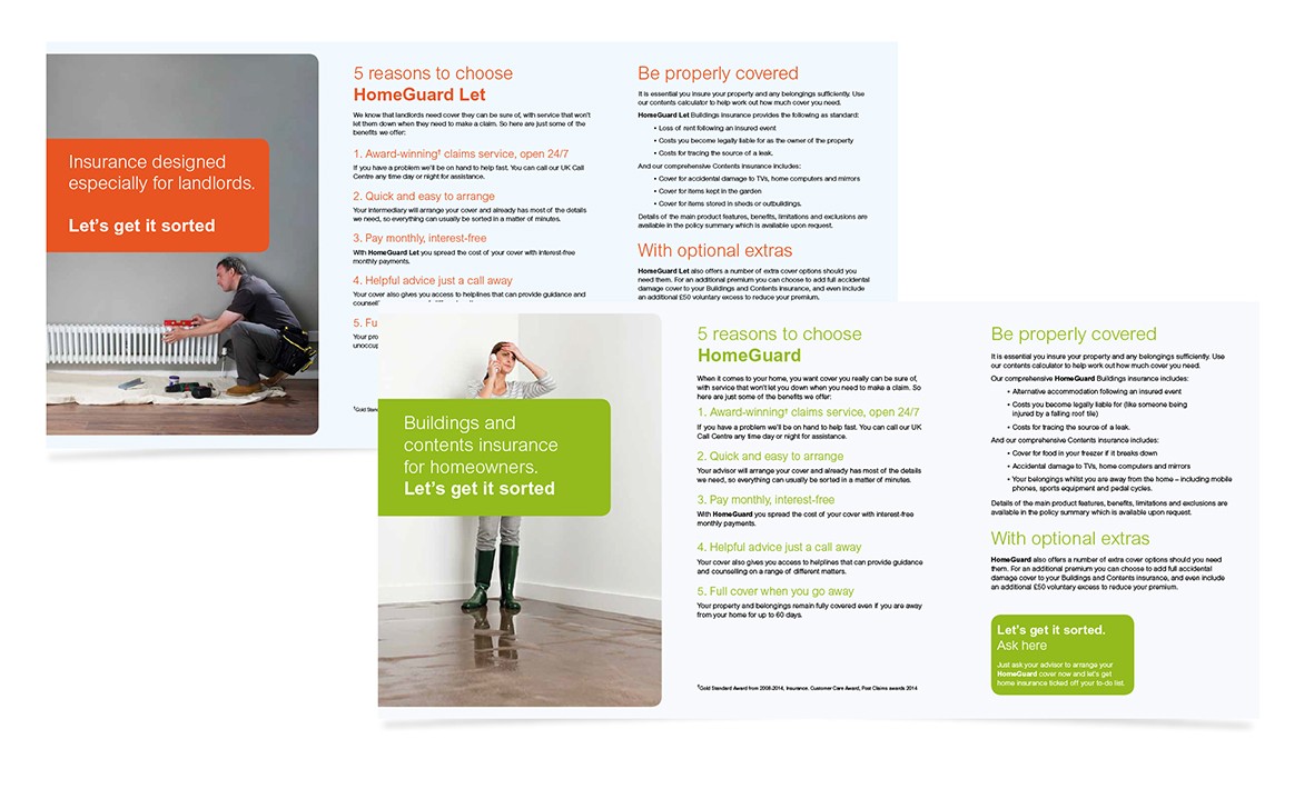 Home Insurance leaflets. financial services, creative consultants