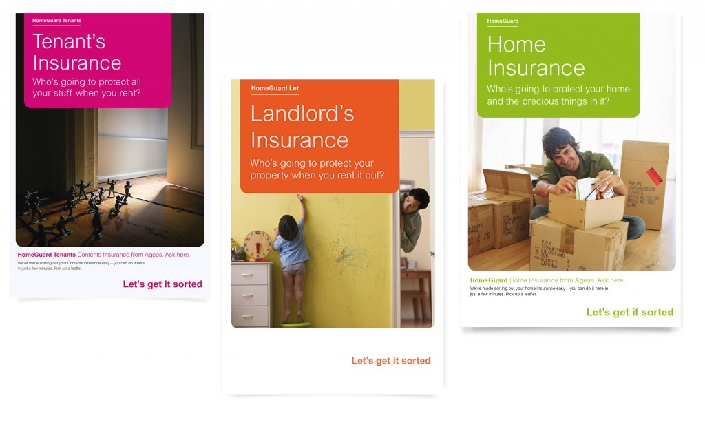 Home Insurance leaflet brand front covers. financial services, creative consultants